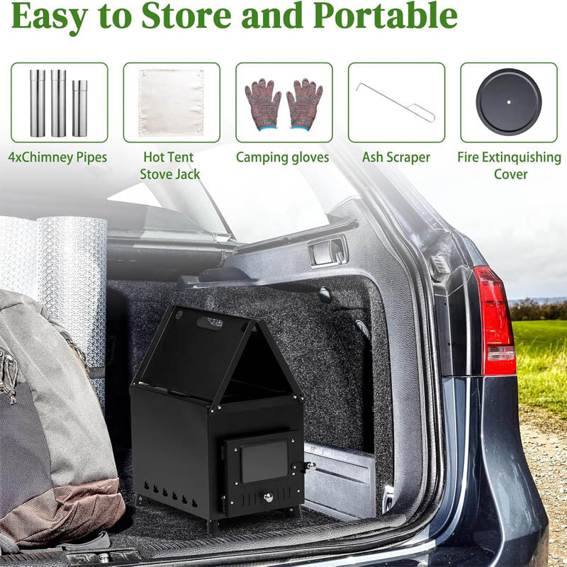 BowLift | Tent Wood Stove Outdoor Portable with Stainless Chimney Pipes or Outdoor Camping Cooking and Heating