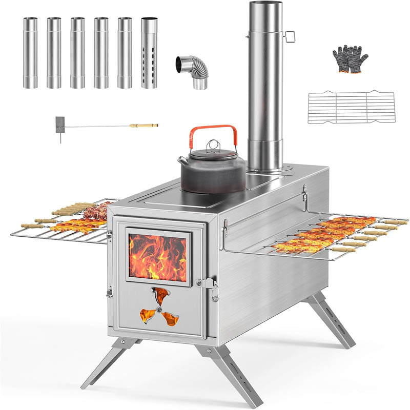 BowLift | Tent Wood Stove Portable Camping Wood Stove with 7 Chimney Pipes for Outdoor, Camping, Cooking