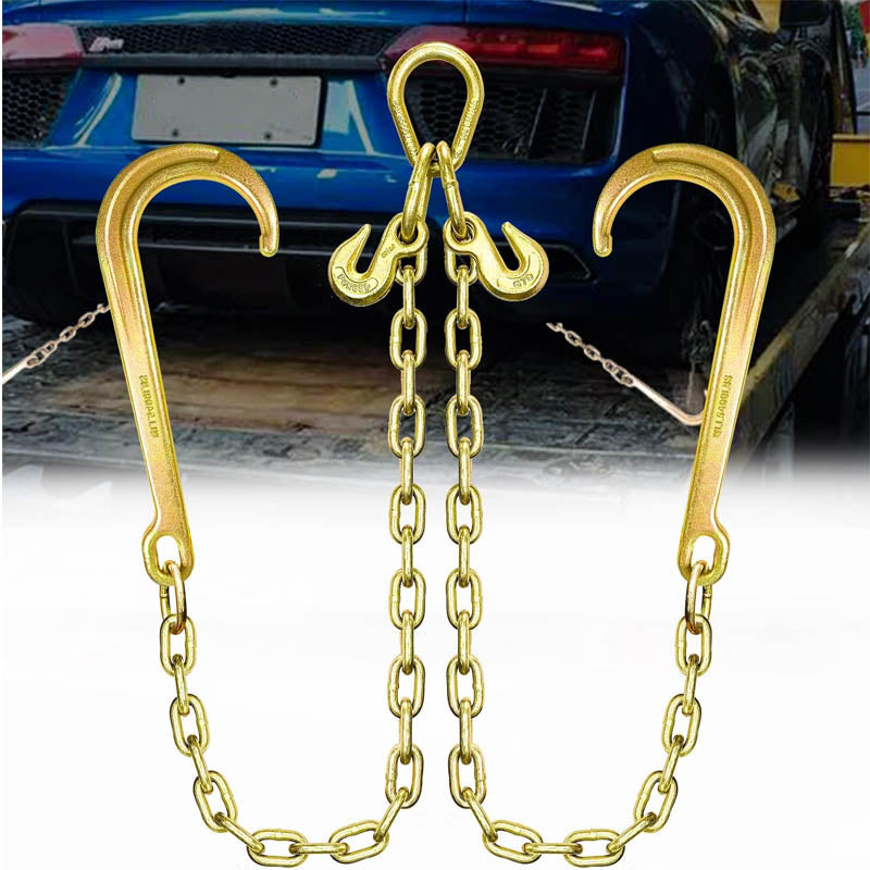 BowLift | Tow Chain 3/8In x 2Ft Towing Chain Bridle with J Hooks and Grab Hooks Grade 80 Chain V-Bridle