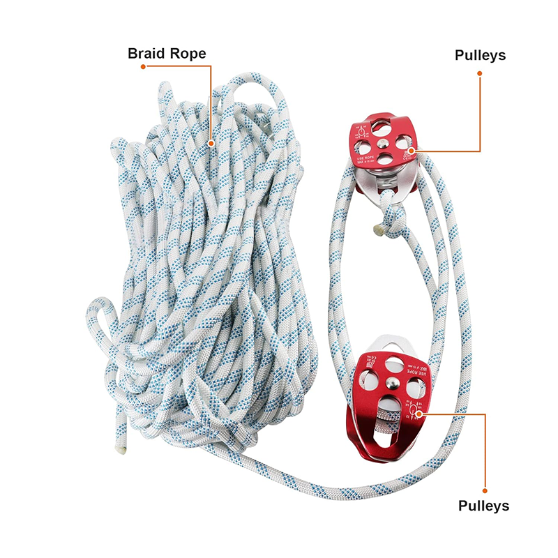 BowLift | Twin Sheave Block,Double Block and Pulley 2/5" x 200' Double Block with Braided Rope