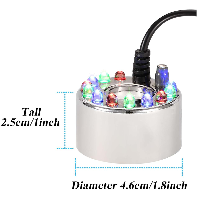 BowLift | Ultrasonic Mist Maker Splashproof Float 12 LED Atomizer Indoor Fountain Small Atomizer Fish Tank AC/DC Adapter Atomizer Large Pot Stainless Steel Atomizer Ultrasonic Humidifier Indoor Sprayer Atomizer Decoration