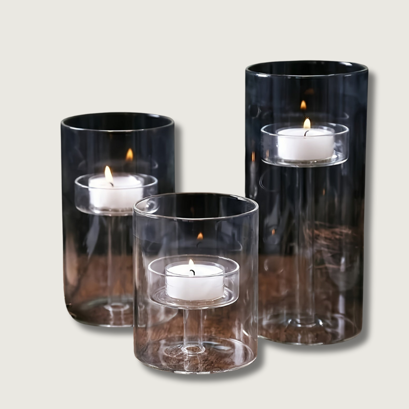 BowLift | PureLight - Trio of Transparent Candle Holders for Elegant Tables