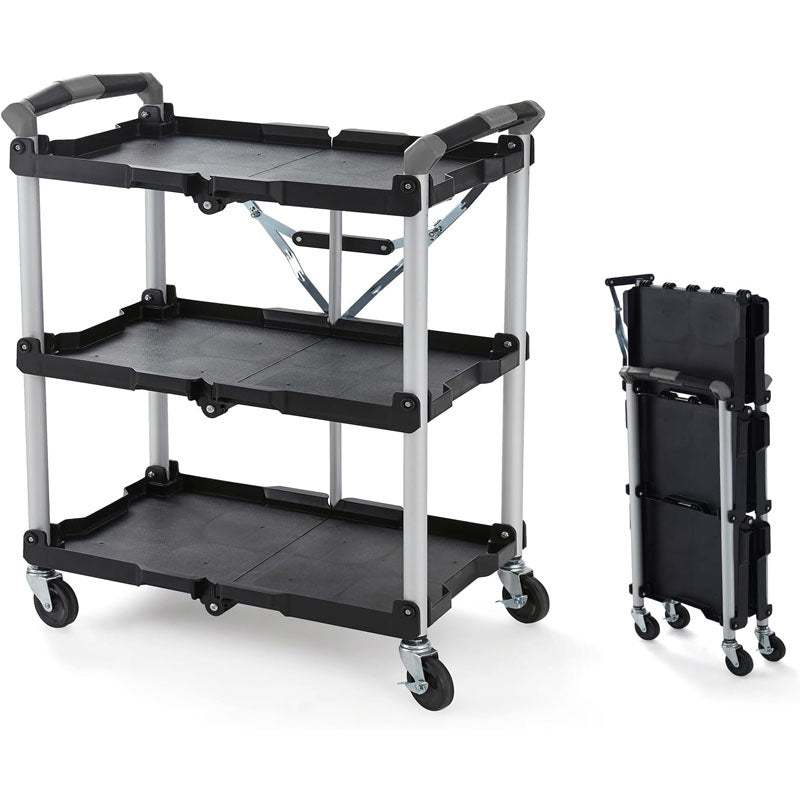 BowLift | Utility Carts Foldable Utility Service Cart  Shelf 150LBS Heavy Duty Plastic Rolling Cart Folding Collapsible Service Cart