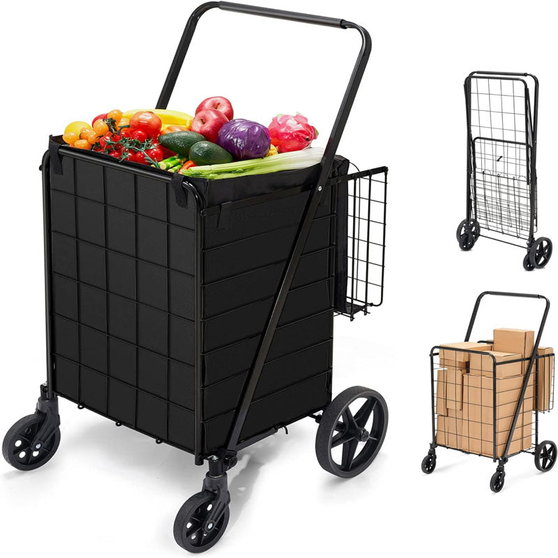 BowLift | Utility Carts with 360 Degree Rolling Swivel Grocery Cart with Removable Oxford Cloth Liner 220lb Capacity Black