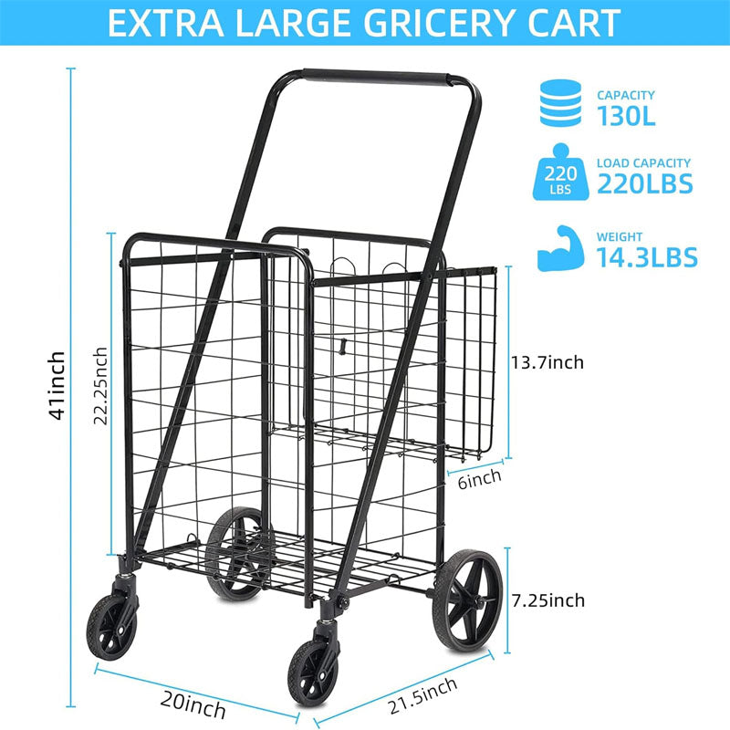 BowLift | Utility Carts with 360 Degree Rolling Swivel Grocery Cart with Removable Oxford Cloth Liner 220lb Capacity Black
