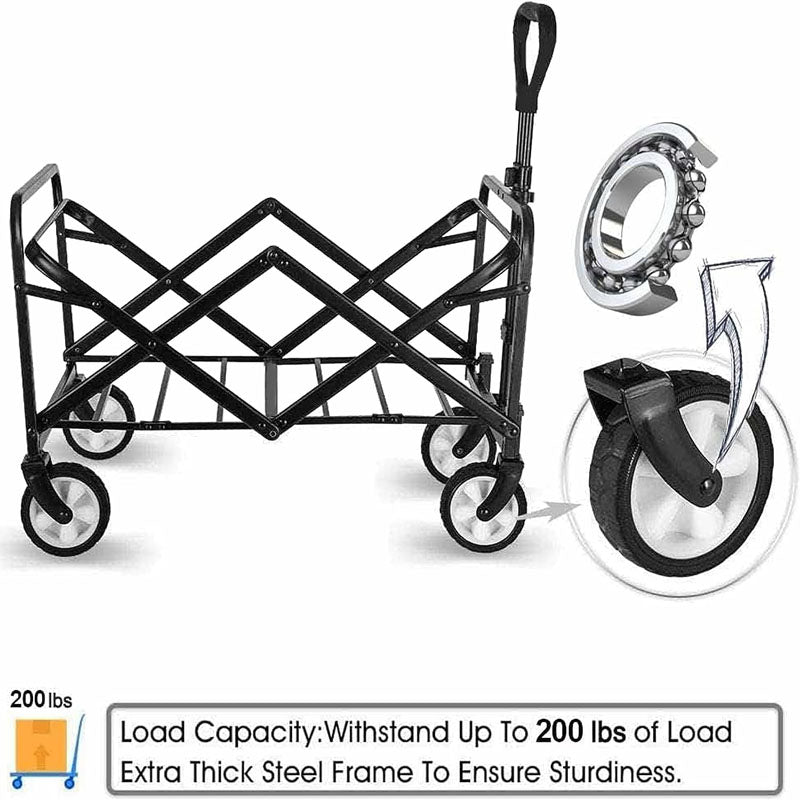 BowLift | Utility Carts Collapsible Foldable Wagon 200 lbs Load for Sports Shopping Camping Black