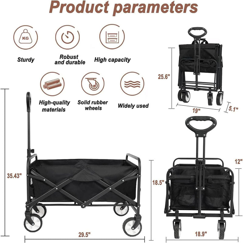 BowLift | Utility Carts Collapsible Foldable Wagon 200 lbs Load for Sports Shopping Camping Black