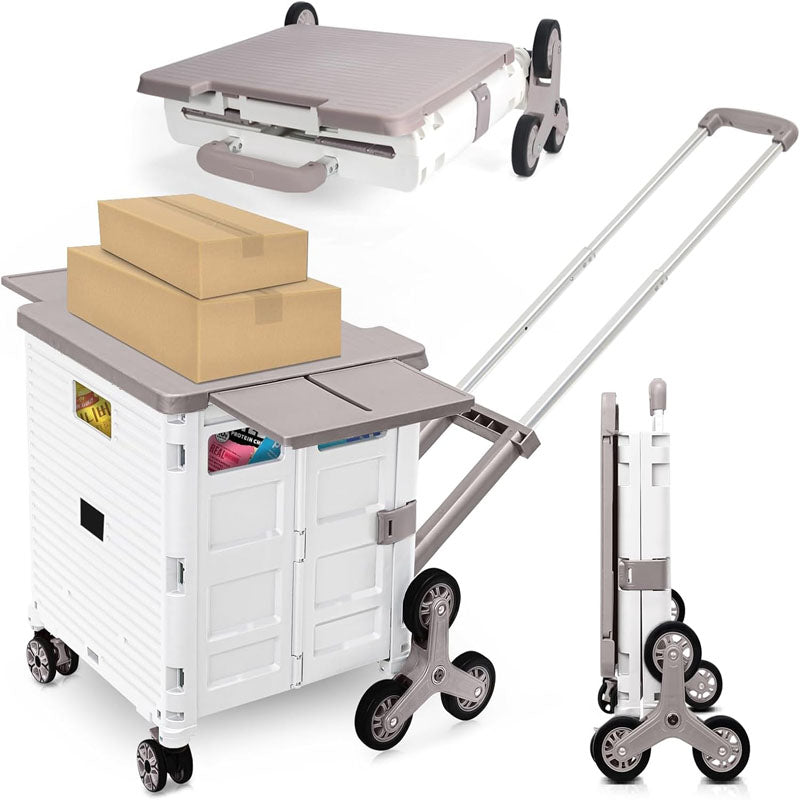 BowLift | Utility Carts Foldable Utility Cart with Magnetic Lid Telescopic Cover Adjustable Telescoping Handle 360° Rotate Climbing Wheels
