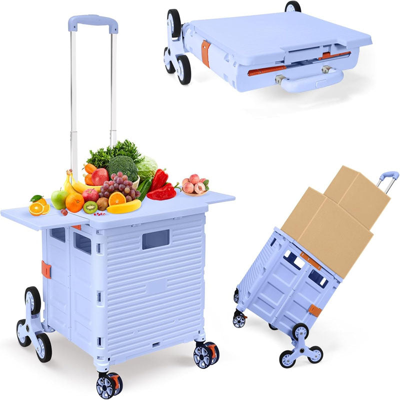 BowLift | Utility Carts Foldable Utility Cart with Magnetic Lid Telescopic Cover Adjustable Telescoping Handle 360° Rotate Climbing Wheels