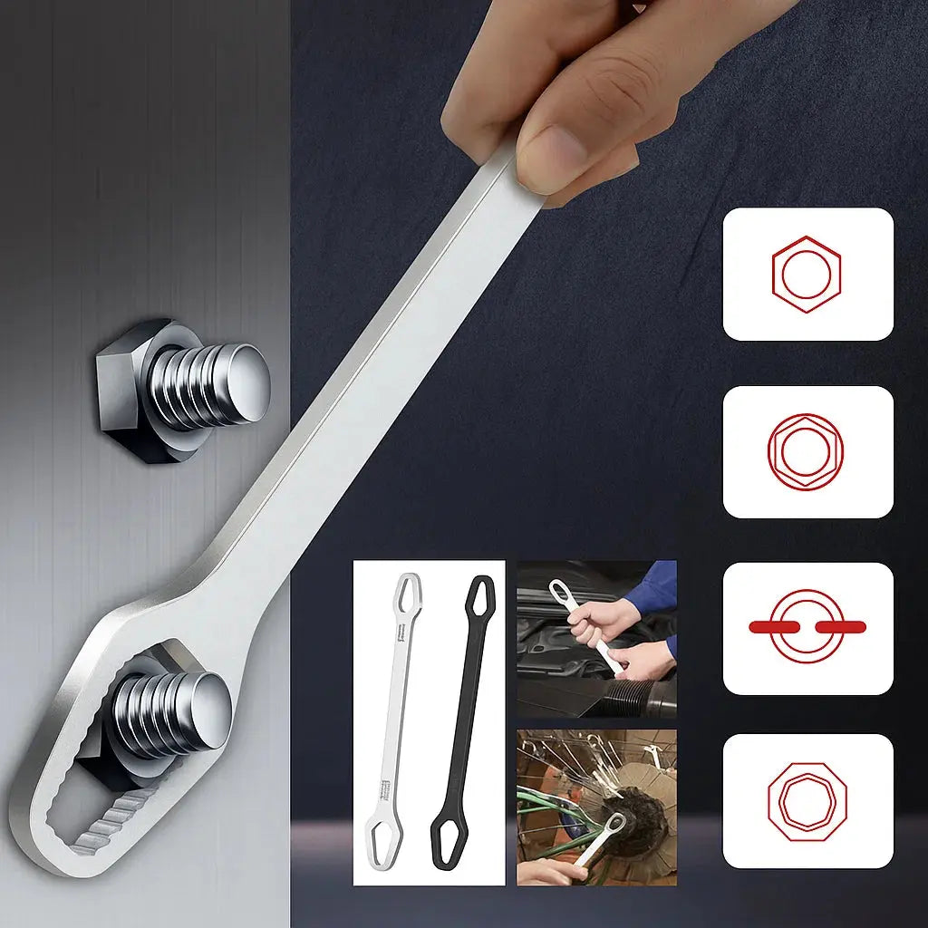 BowLift | Adjustable Wrench with Double-Sided Self-Tightening Handle, Chrome Steel