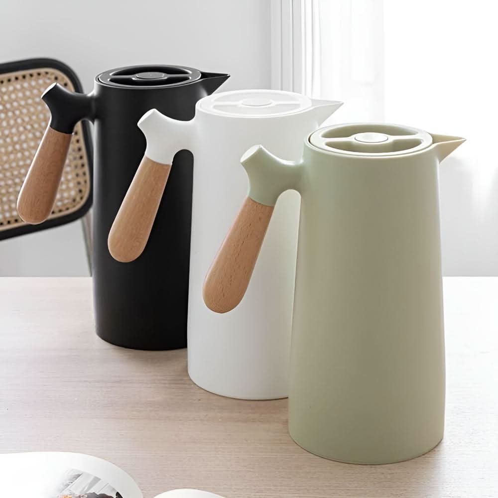 BowLift | Elegant double-walled glass carafe with wooden handle for hot and cold drinks