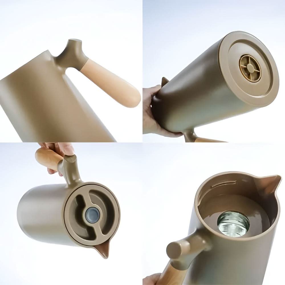 BowLift | Elegant double-walled glass carafe with wooden handle for hot and cold drinks