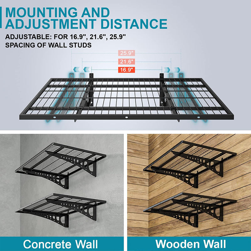 BowLift | Wall Mounted Garage Storage Shelving 2 Pack 2x3ft Loads 500 lbs Strong Garage Organiser Adjustable Shelf Heavy Duty Sturdy Wall Shelves