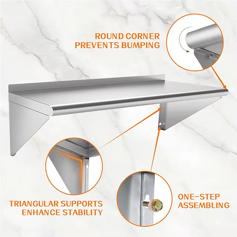 BowLift | Wall Stainless Steel Shelf, Wall Mounted Floating Shelving For Restaurant, Kitchen, Home And Hotel
