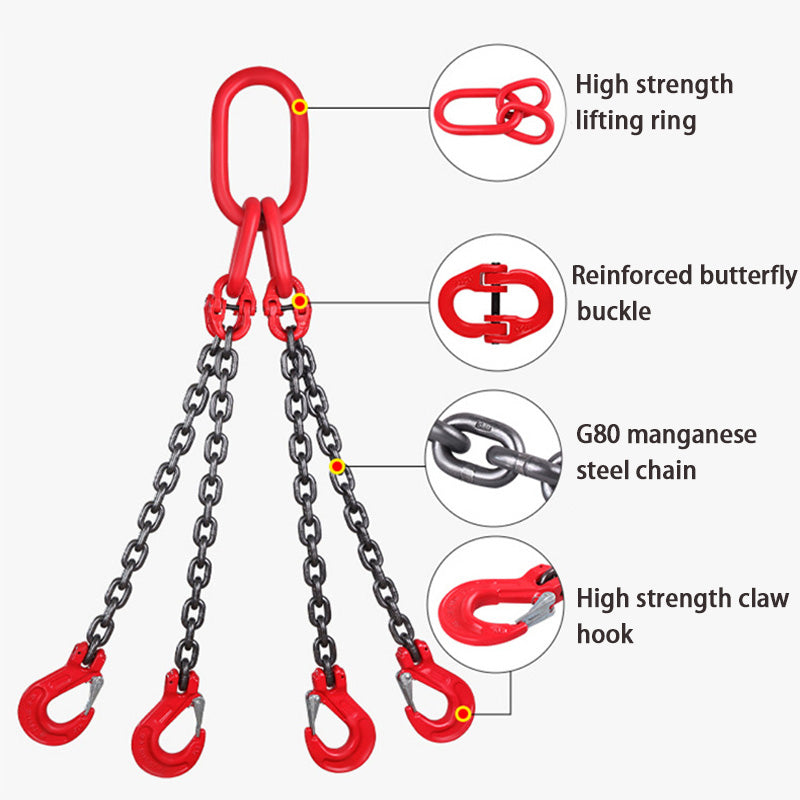 BowLift | Lifting Chain Sling, 5 Ton G80 Chain Four-Leg Hook And Ring Combination Complete Set Of Crane Sling,Lifting Tools
