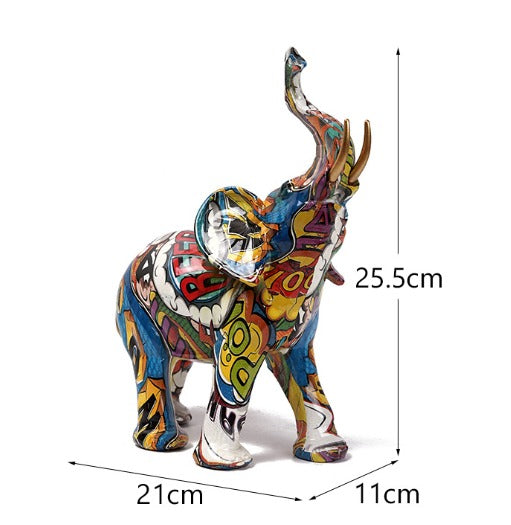 BowLift | Abstract Elephant Statue – Colourful African Design with Raised Trunk for Good Luck