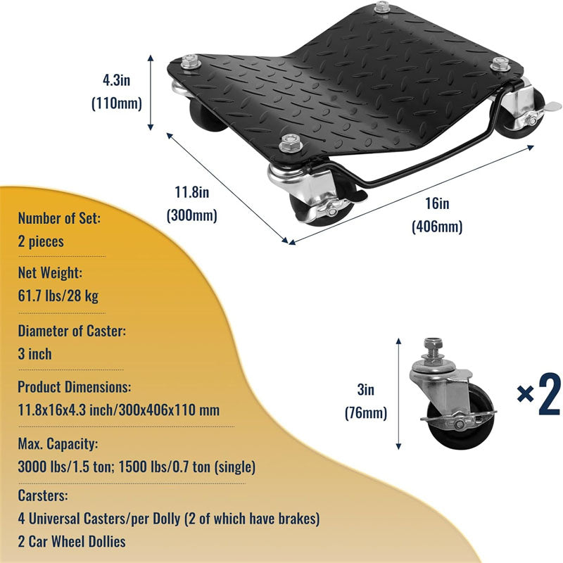 BowLift | Wheel Dolly of 4 Piece 6000 lbs/2722 kg Car Dollies for Moving Cars Trucks Trailers Motorcycles