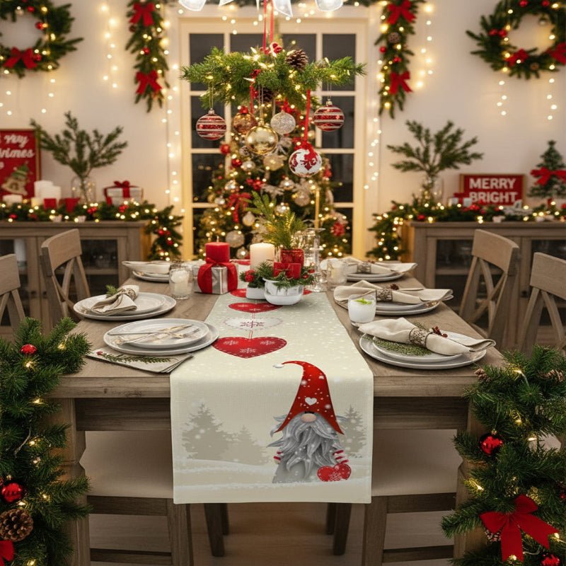 BowLift | Festive Linen Table Runner with Snowflake Elves