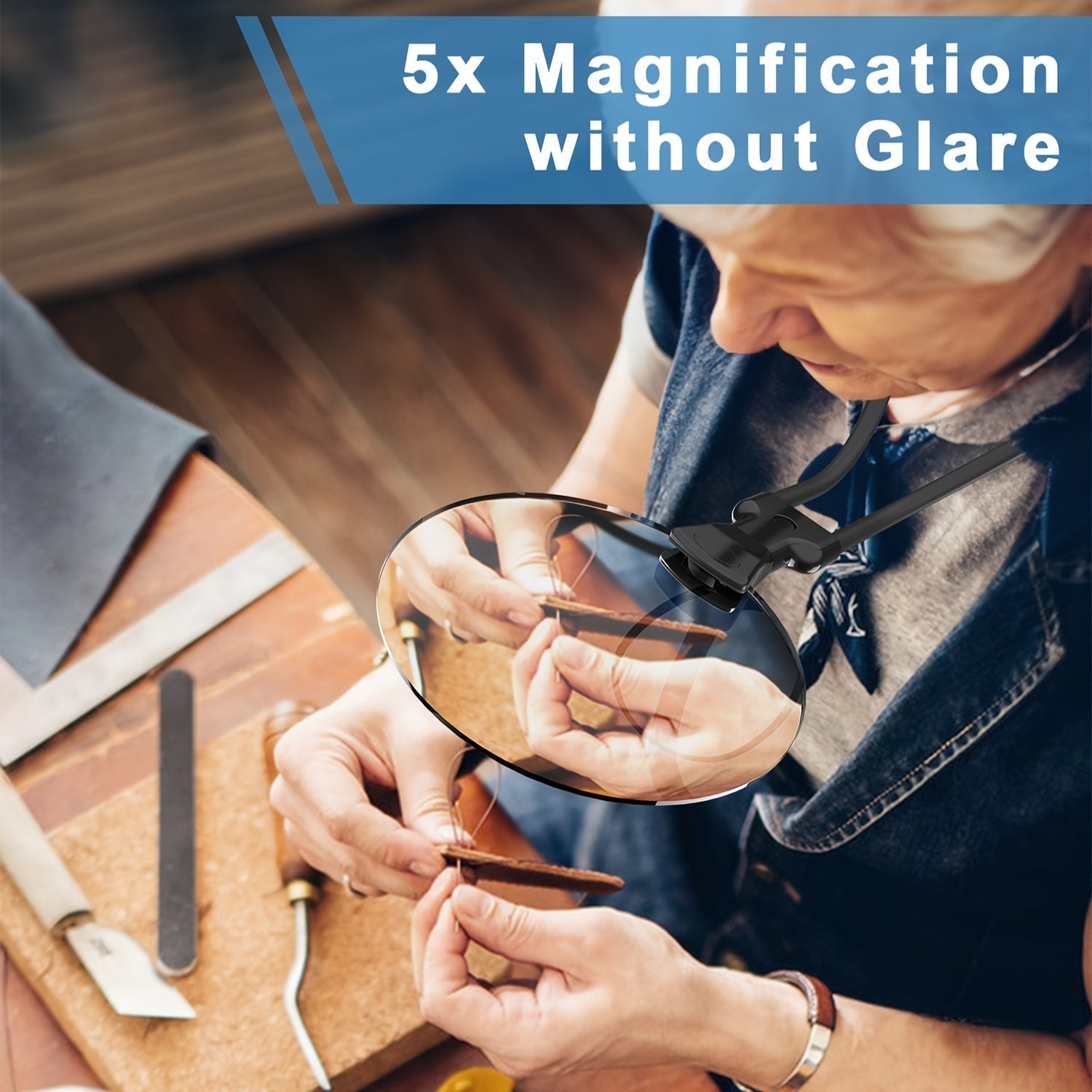 BowLift | 5X Magnifying Glass Pro – Hands-Free Adjustable Neck Loupe for Seniors and People with Visual Impairment – Perfect for Reading, Sewing, Crafting, and Inspecting