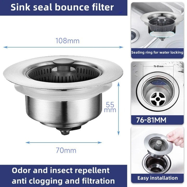 BowLift | Clean Sink Stainless Steel Odor-Control Strainer