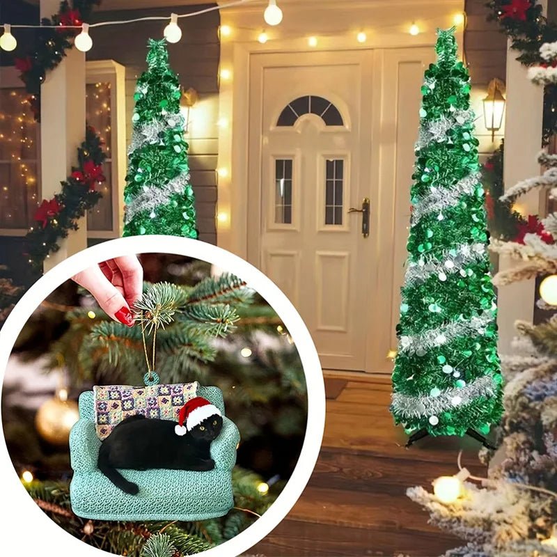 BowLift | Acrylic Black Cat Christmas Ornaments Set – Adorable Tree Pendants for Weddings, Parties, and Festive Home Décor