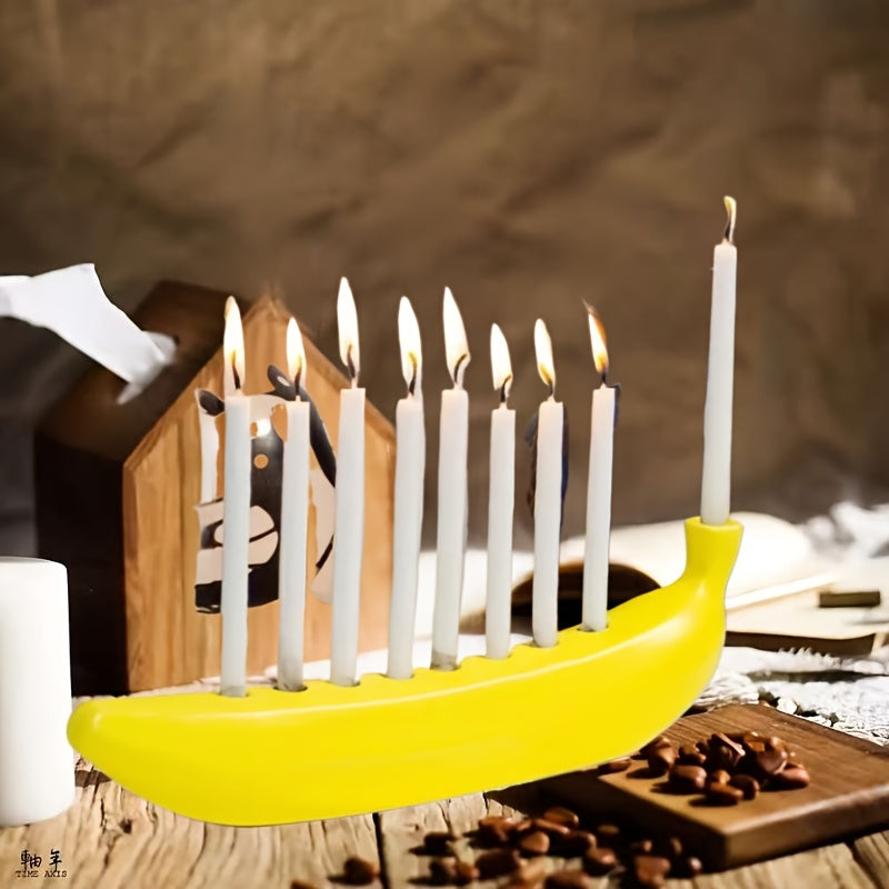 BowLift | Innovative Ceramic Banana Decorative Candlestick - Fun Candlestick for Hanukkah, Unique Banana Theme Candlestick for Enthusiasts, Parties, Home Lighting, Also Suitable for Christmas, Valentine's Day, Easter, Thanksgiving, Hanukkah Festival Gifts
