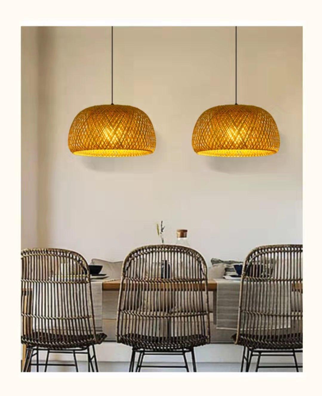 BowLift | Hanging ceiling lamp made of bamboo C │ Handmade lighting from wood and rattan for interior decoration