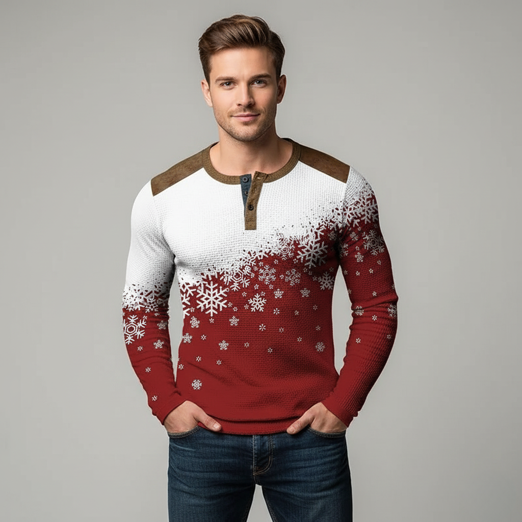 BowLift | Christmas Snowflake Gradient 3D Print Henley Shirt for Men