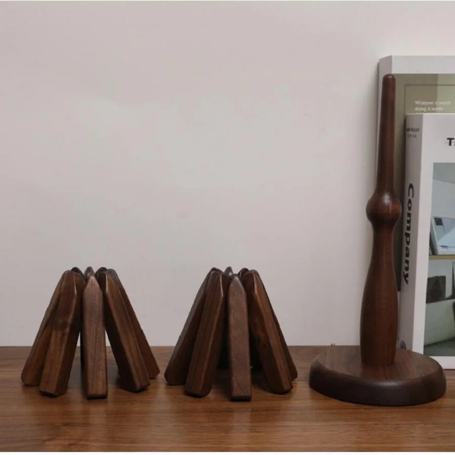 BowLift | Black Walnut Foldable Christmas Tree Wooden Coasters – Creative Heat-Resistant Pot Mats & Kitchen Décor Accessories