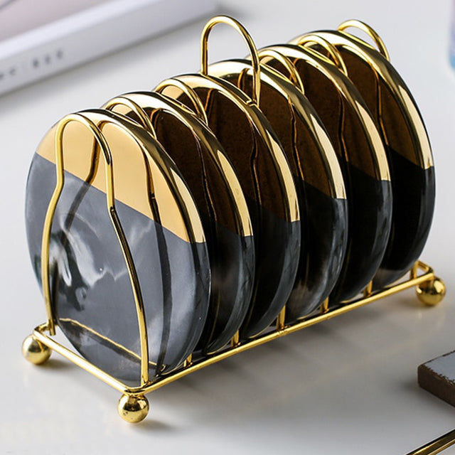 BowLift | Marbled Ceramic Coaster Set with Stand