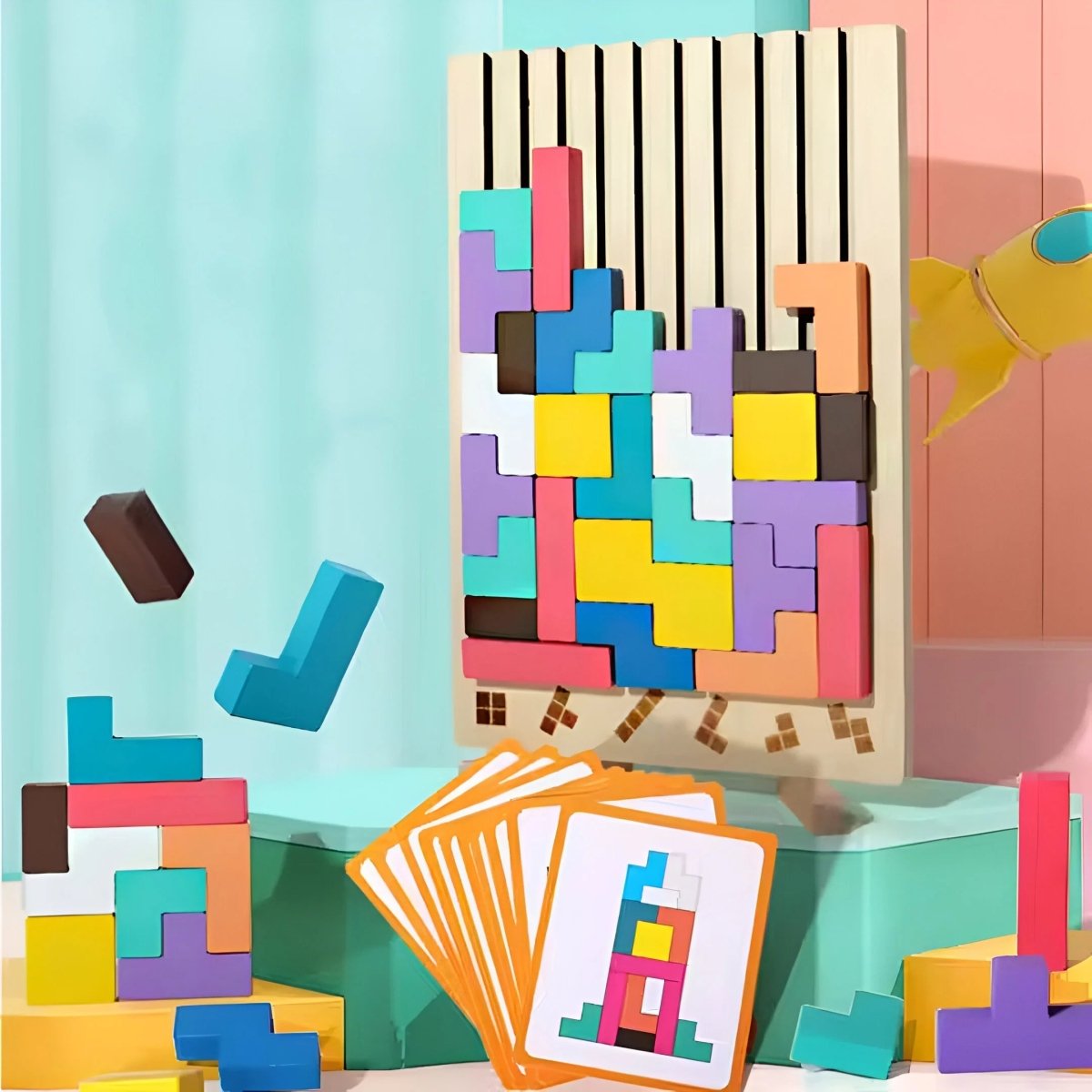 BowLift | BLOCKWISE – Montessori Wood Tetris Stacking Toy for Learning and Play