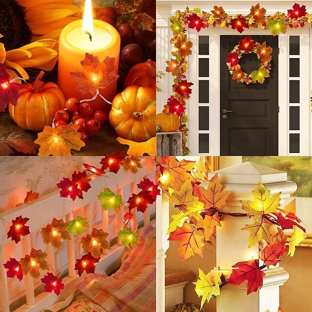 BowLift | Autumn Maple Leaf String Lights | Warm White LED Garland | Battery or USB Powered