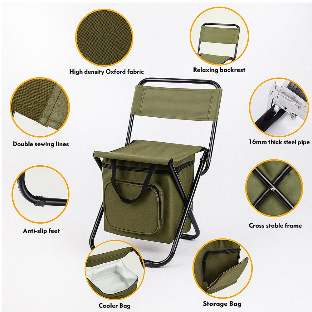 BowLift | ChillPack Outdoor Chair – Folding Camping Chair with Backrest and Integrated Cooler Bag