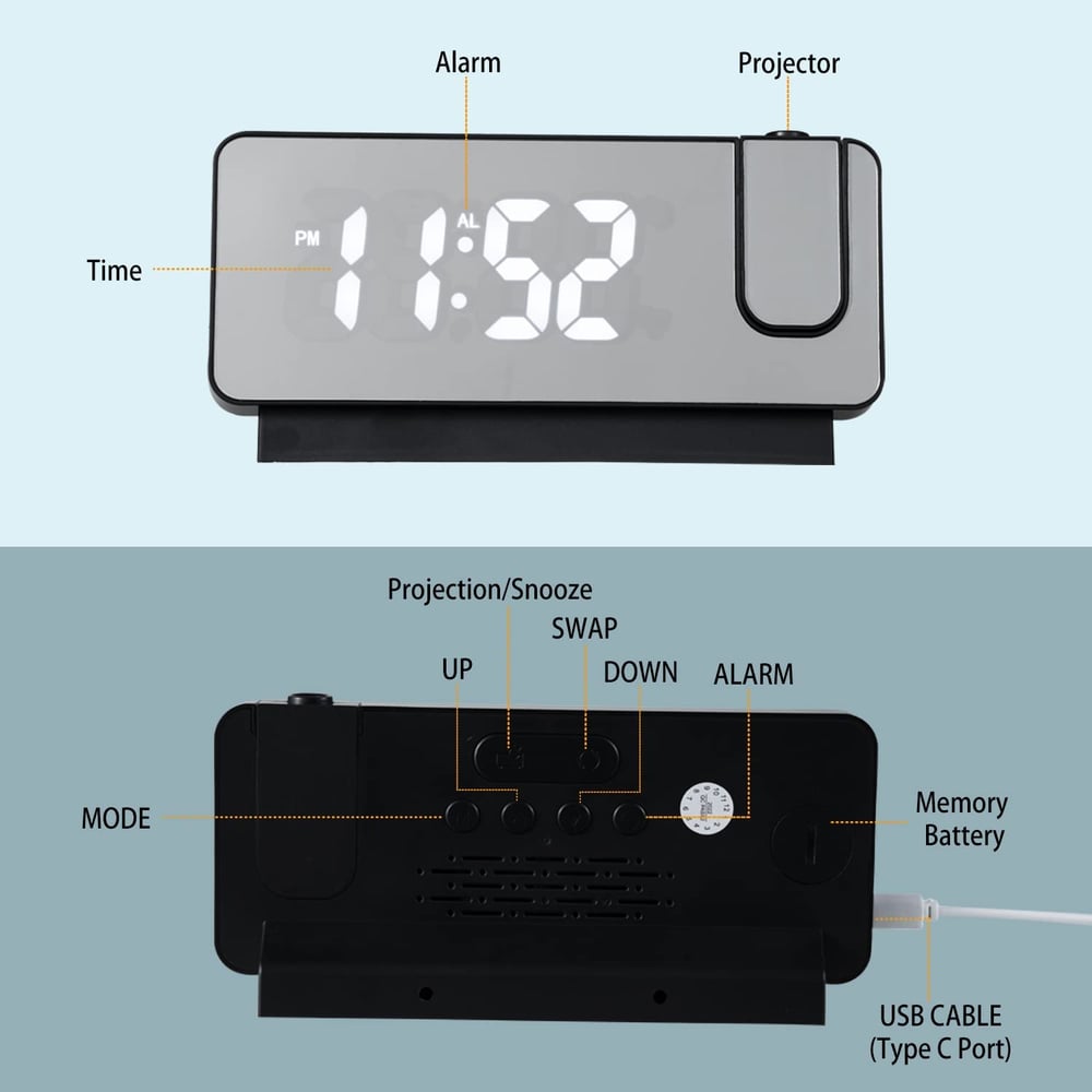 BowLift | Digital Projection Clock – Time Image Projectable up to 5 m