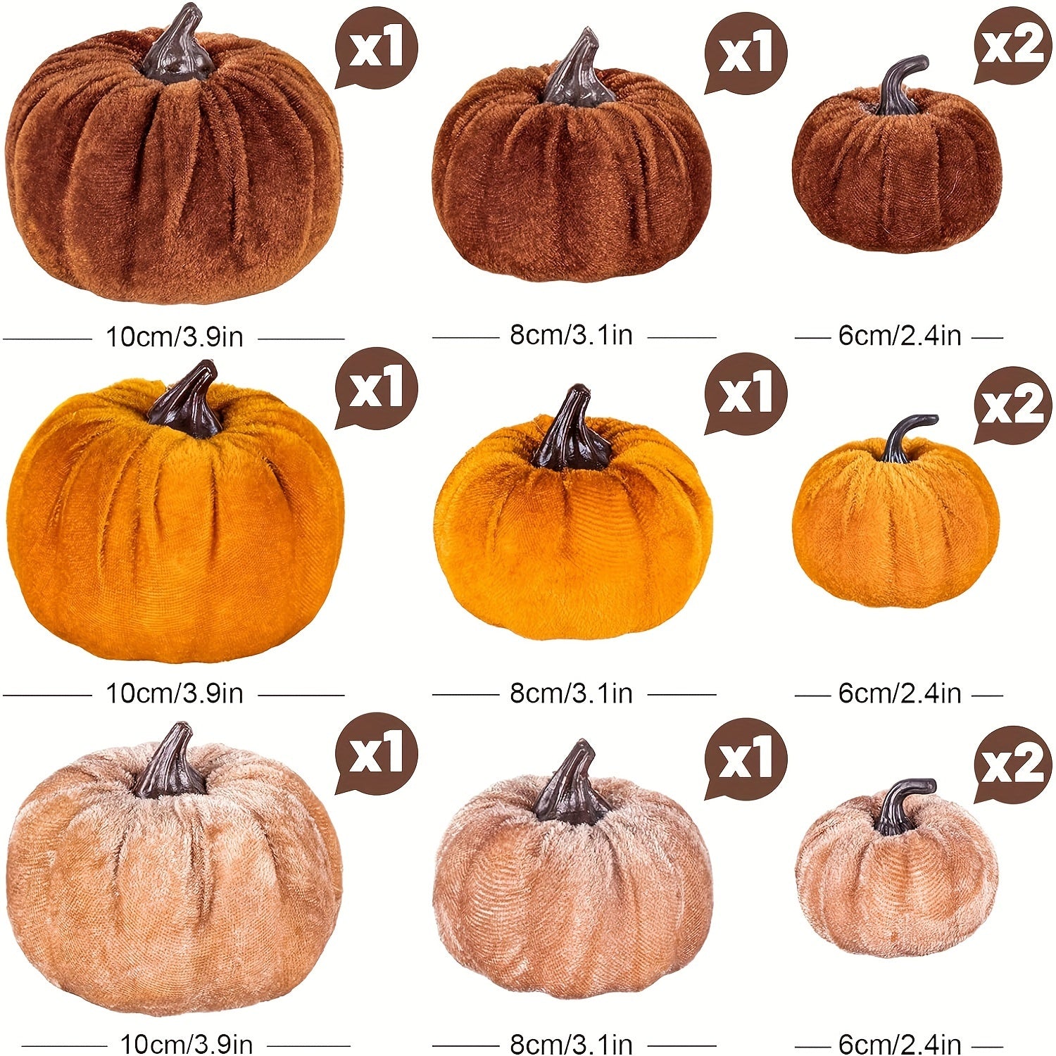 BowLift | Autumn Decoration Pumpkin Set – 12 Pieces Artificial Pumpkins with Velvet Finish
