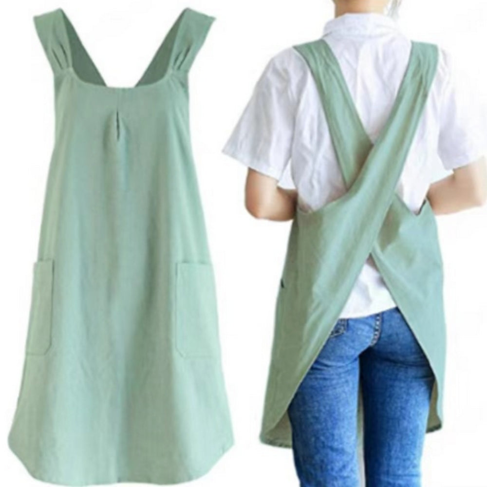 BowLift | Cotton Linen Cross Back Apron Pockets