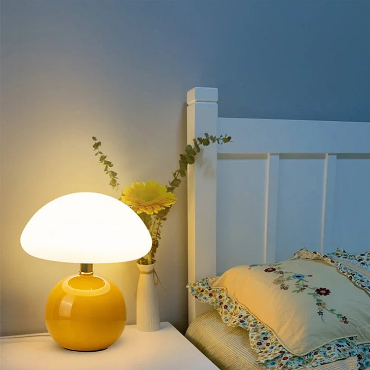 BowLift | Bedside Lamp Ceramic Base Mushroom Shade Light