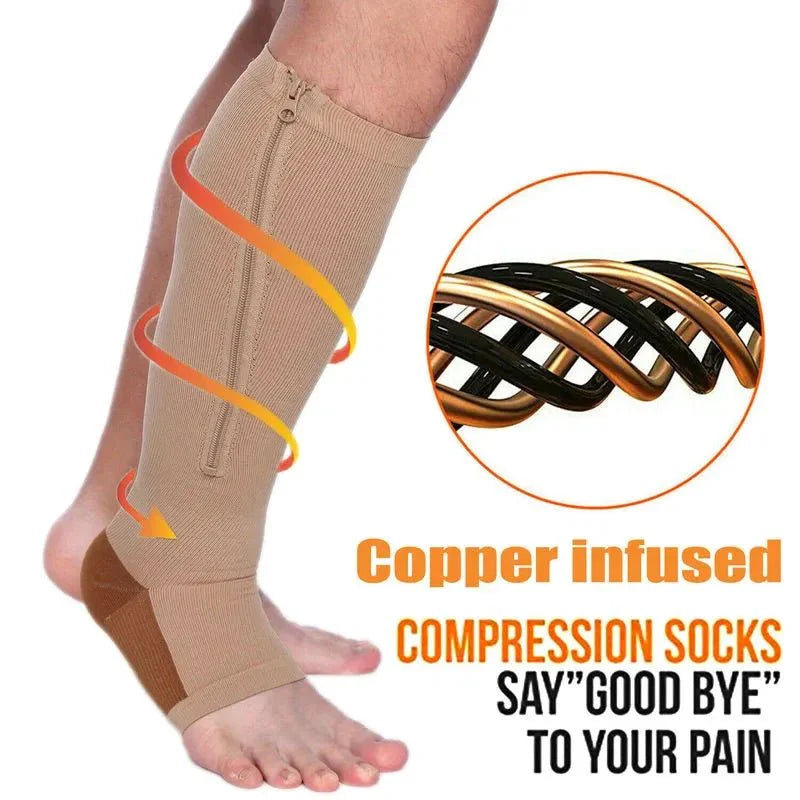 BowLift | CIRCULOFLEX – Zipper Compression Socks 20-30 mmHg with Open Toe Design