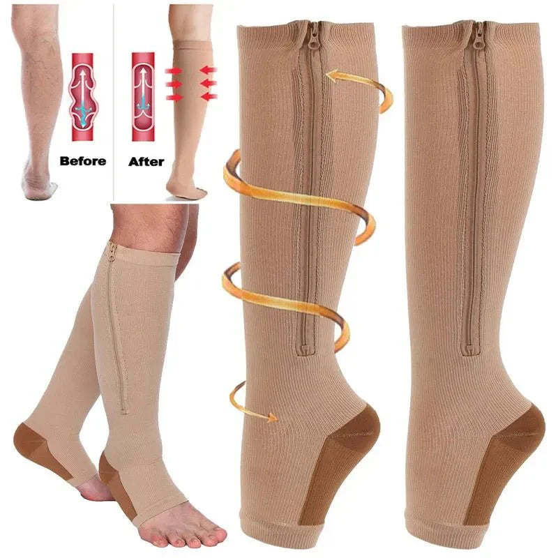 BowLift | CIRCULOFLEX – Zipper Compression Socks 20-30 mmHg with Open Toe Design