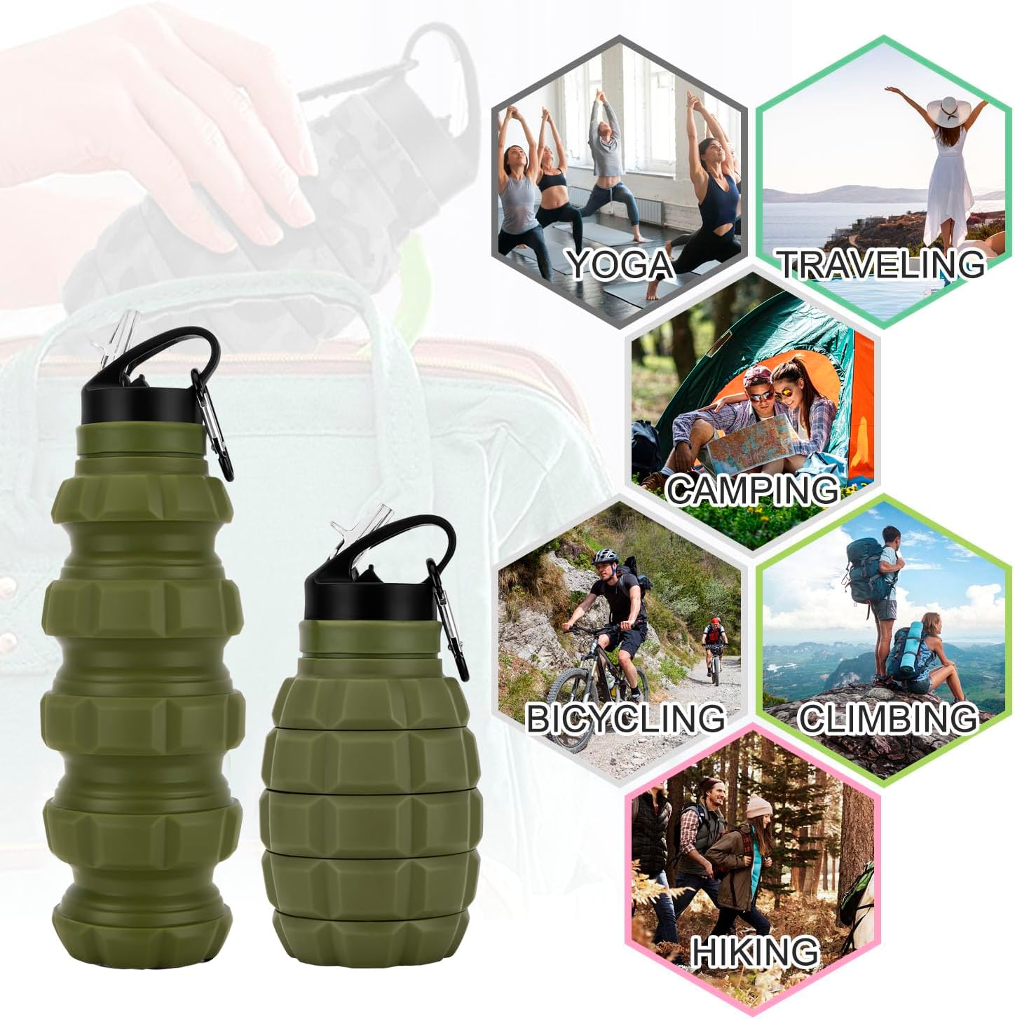 BowLift | Collapsible Travel Water Bottle - 575 ML Reusable Silicone