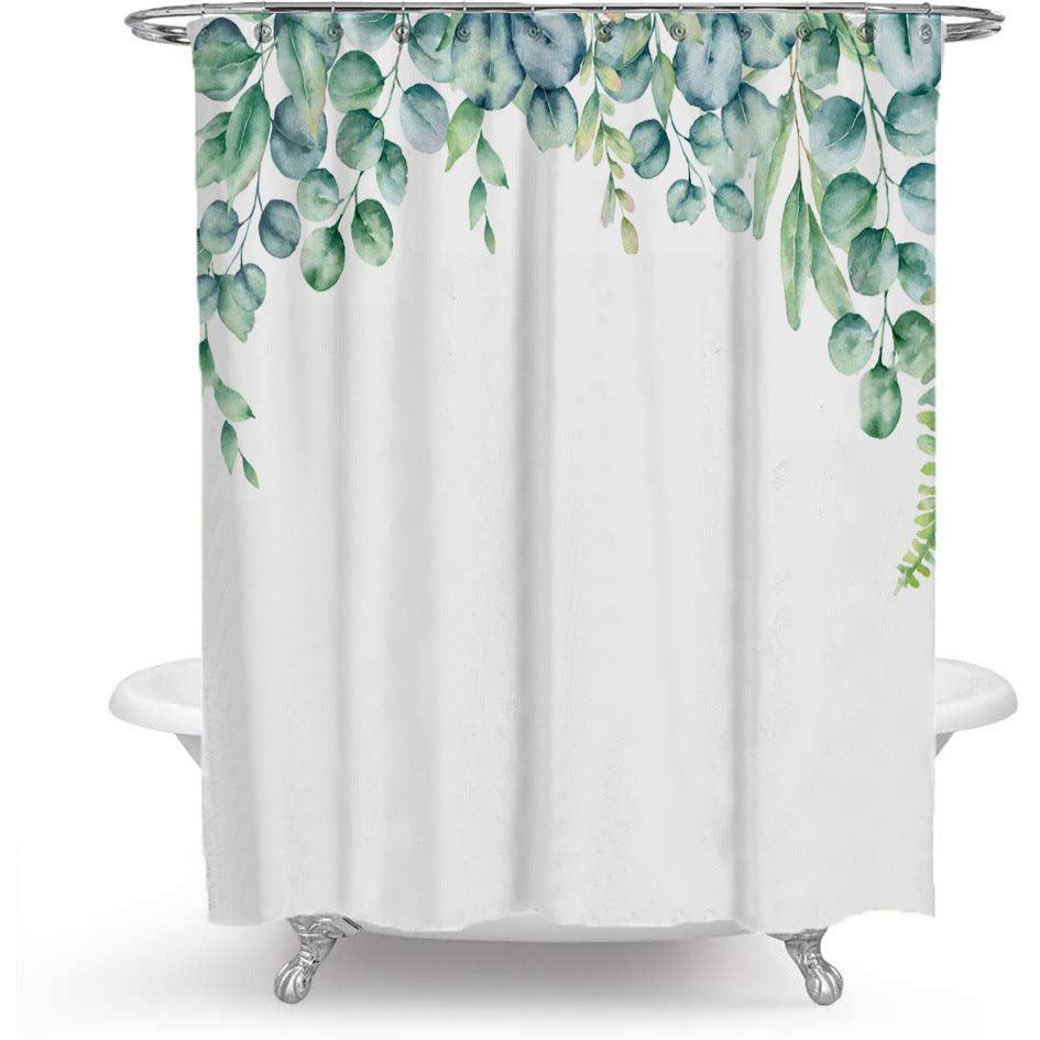 BowLift | Colorful Floral Print Polyester Shower Curtain with Nordic Green Leaf Design