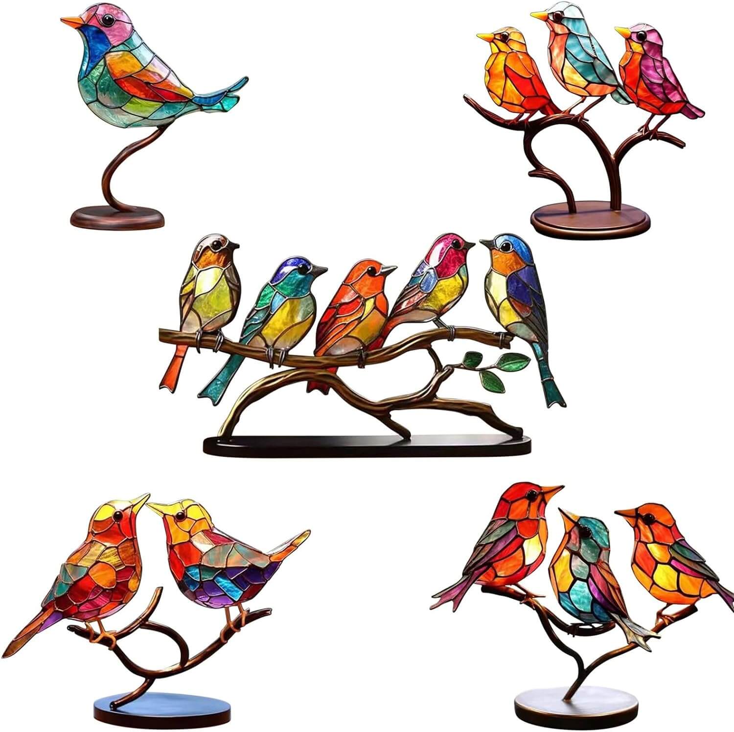 BowLift | ColorBirds - Coloured Birds on Branch Decorative Sculpture