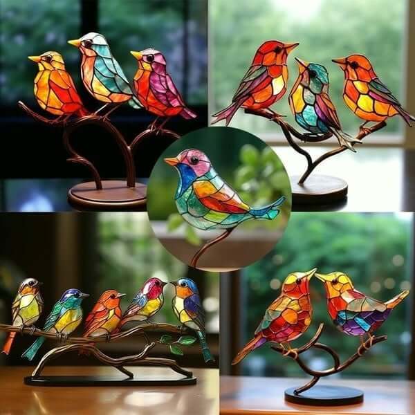 BowLift | ColorBirds - Coloured Birds on Branch Decorative Sculpture