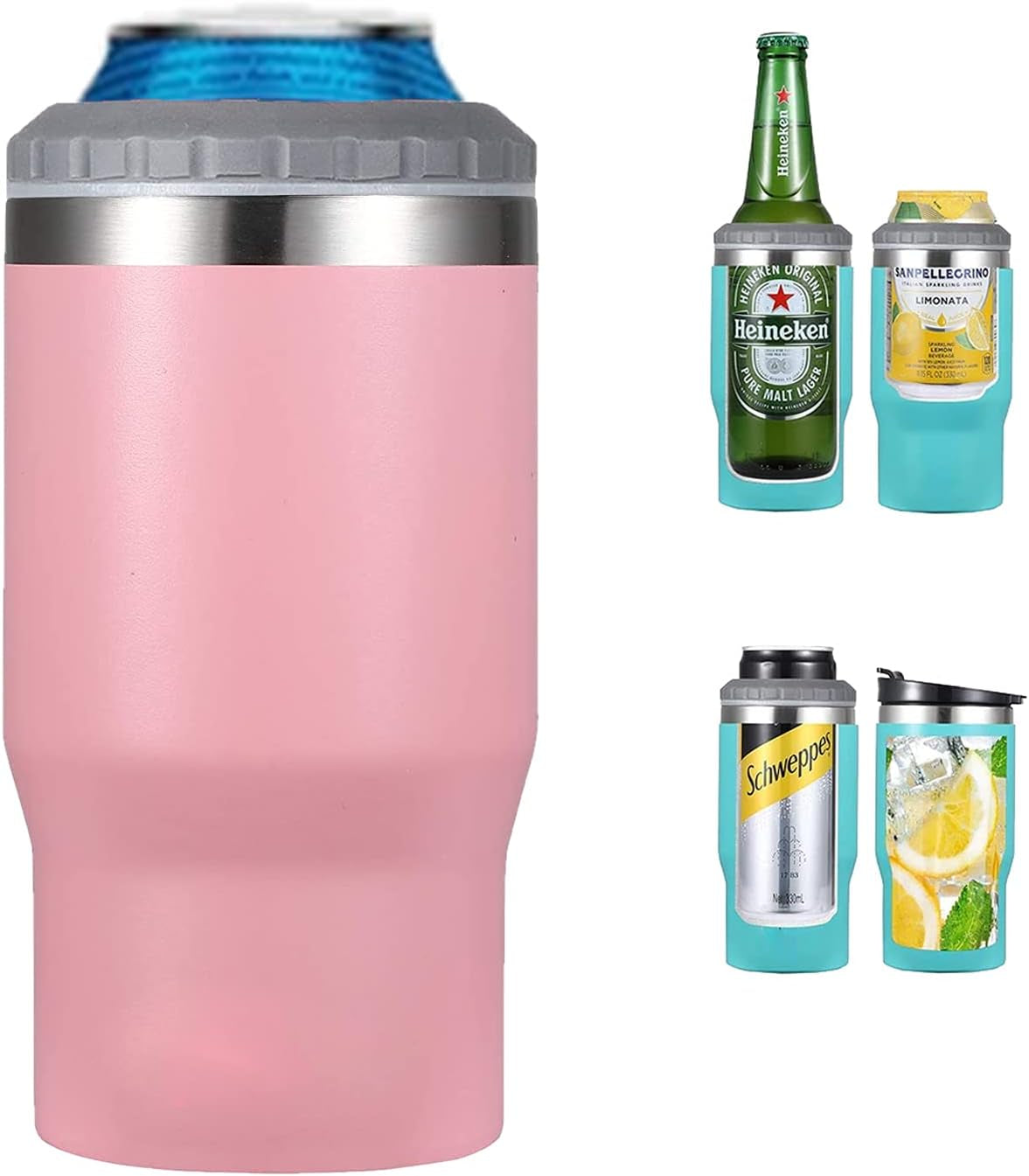 BowLift | 4 in 1 stainless steel can/bottle insulator, 14Oz two-way lid SUS insulated can cooler, beer bottle holder (Black)