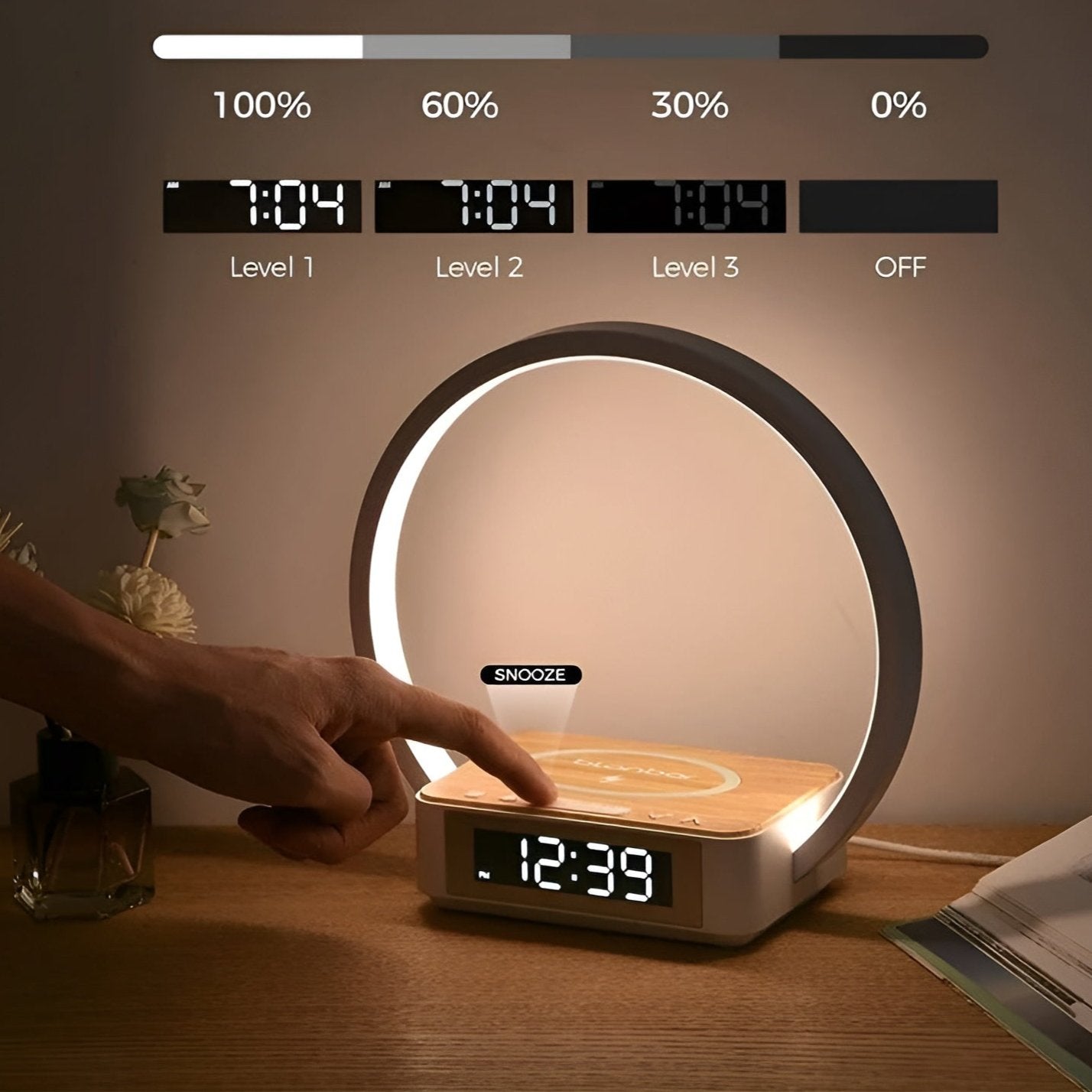 BowLift | GlowMax 3-in-1 LED Table Lamp – Wireless Charger, Alarm Clock & Touch Control