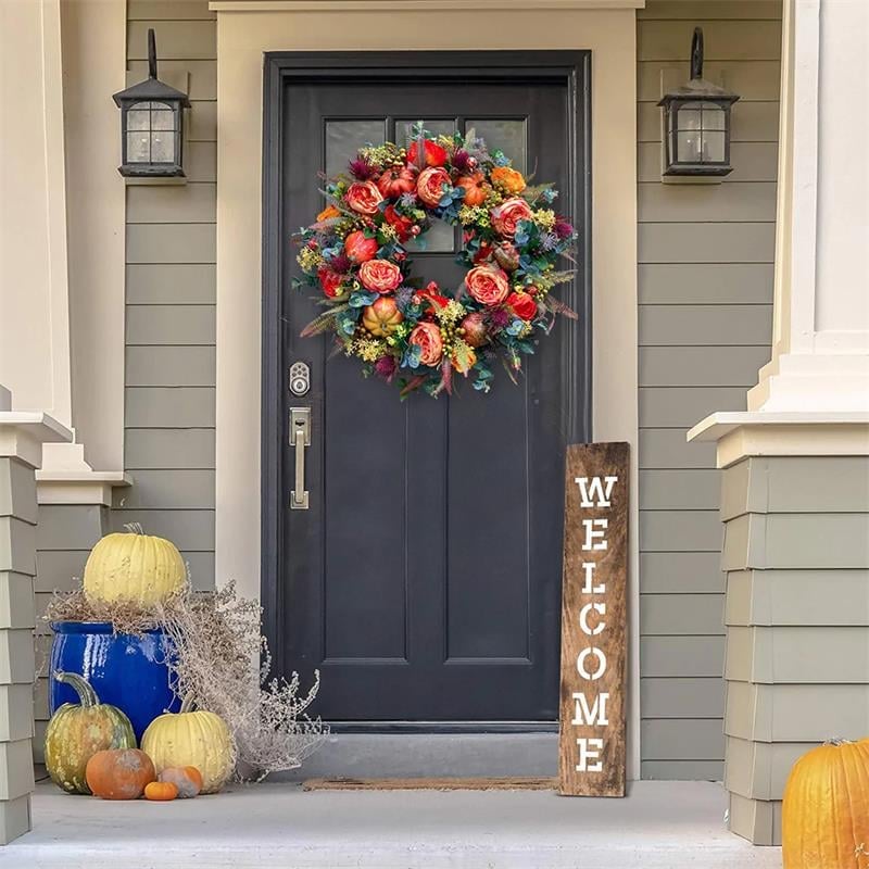 BowLift | Autumn Door Wreath | Rustic Peony & Pumpkin Design | Handcrafted Fall Decoration
