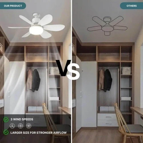 BowLift | Ceiling Light Fan with LED, E27 Socket Mount with Remote Control