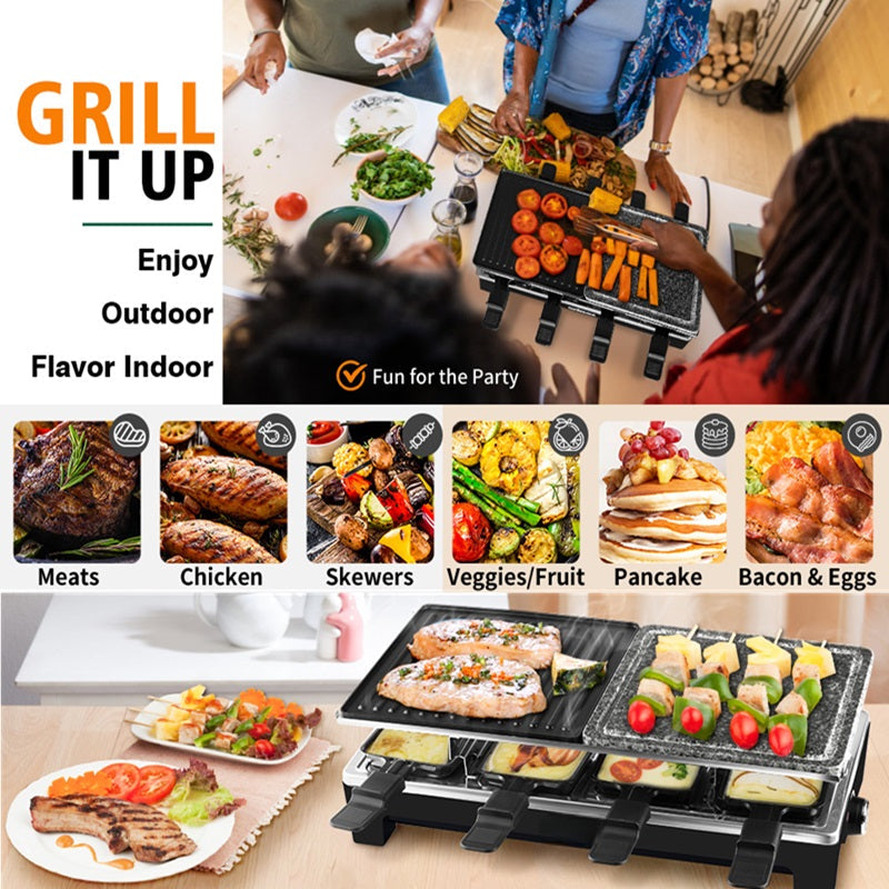 BowLift | Electric Grill with Reversible Non-Stick Plate and Raclette Trays for Indoor Cooking