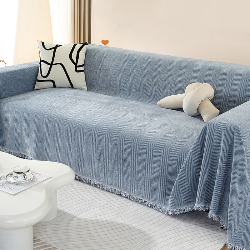 BowLift | Chenille Sofa Cover Herringbone Tassel Design