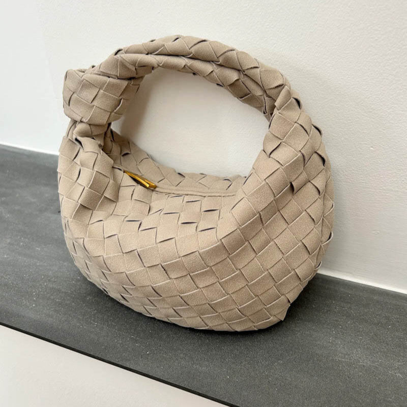 BowLift | Elsa – Stylish Mini Suede Bag with Woven Knot Design & Gold Accents